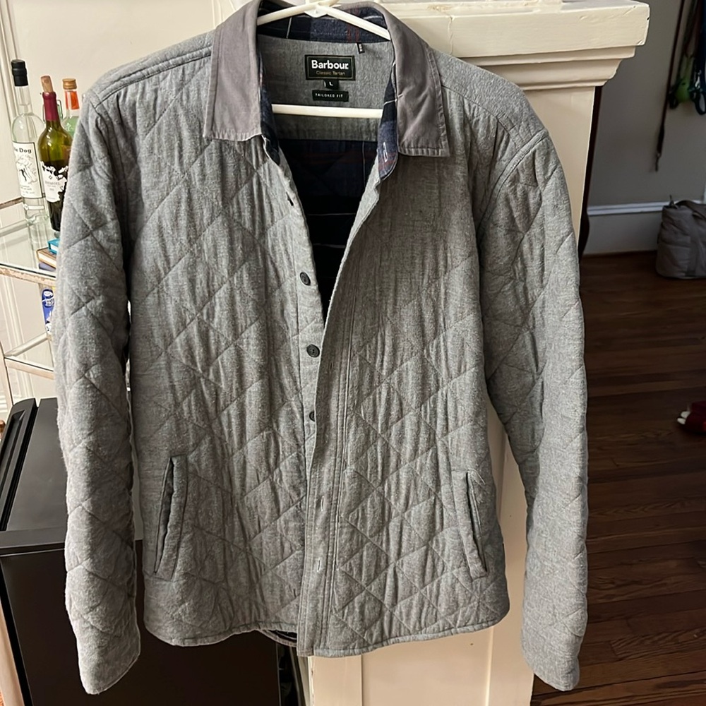 Barbour Men’s Kirk Quilted Shirt Jacket Flannel Lined Cotton Gray Size L